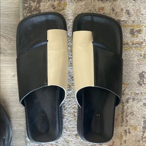 Chic Black and Beige Slide Sandals